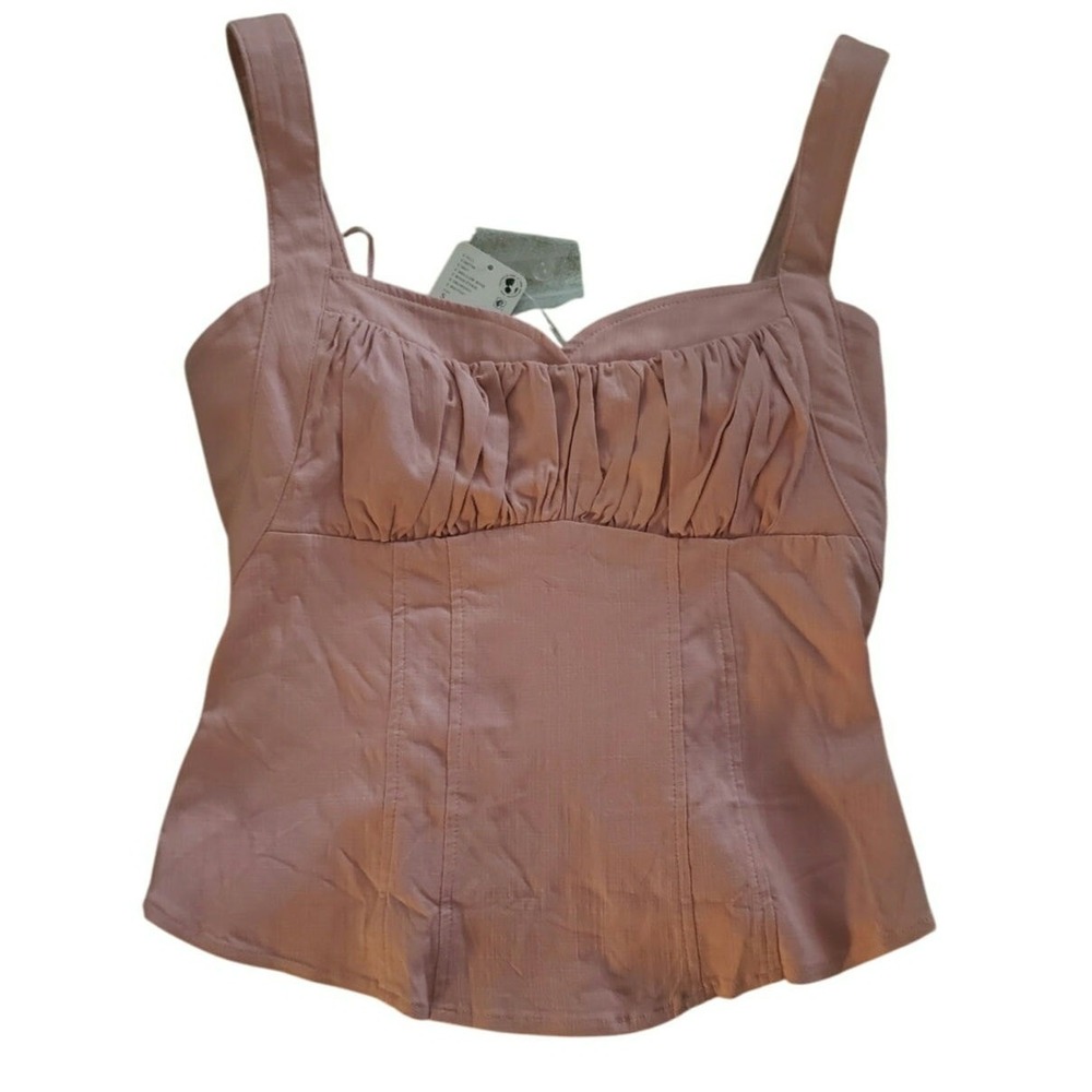 FREE PEOPLE corset top‎ with smocked back pink L NWT